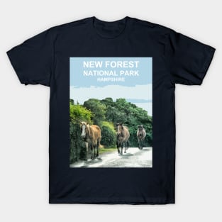 New Forest, Hampshire ponies, horses gift. New Forest Travel poster T-Shirt